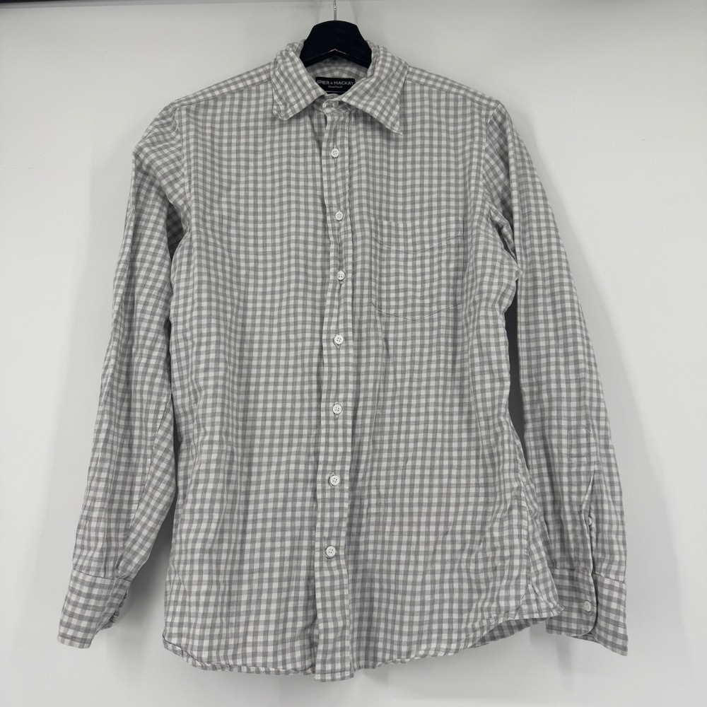 Spier & Mackay Handmade Extra Slim Fit 15.5 34 Gingham Button Down Shirt Gray